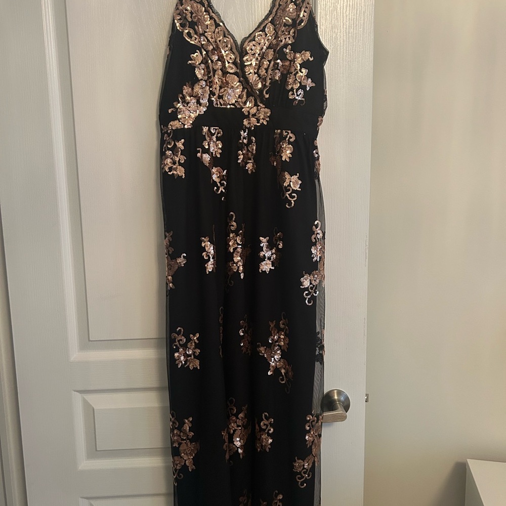 YaYa Aflalo Black and Gold Floral Maxi Dress